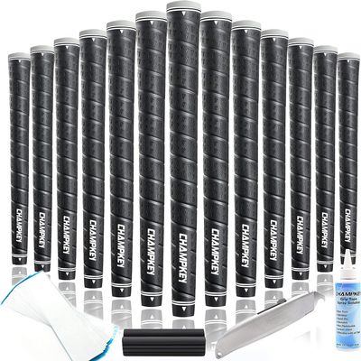 CHAMPKEY WRAP-Y Rubber Golf Grips 13 Pack Come with All Repair Kits - High Feedback and Traction Golf Club Grips(Midsize, Black)