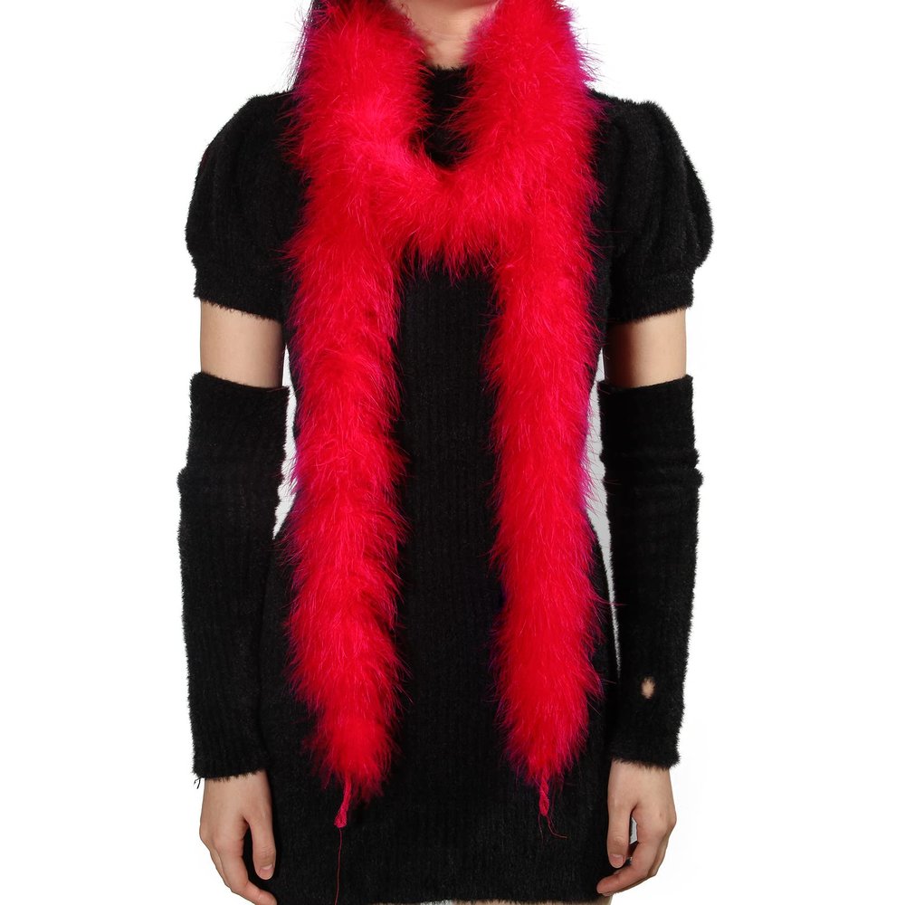 iHUFeather Marabou Feather Boa Natural Turkey Feathers 2 Yard 22g for DIY Crafts Wedding Party Women Costume Christmas Decoration, Red
