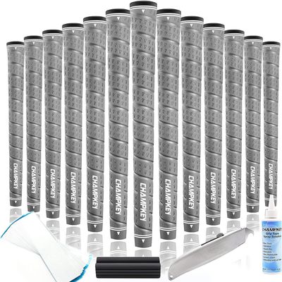 CHAMPKEY WRAP-Y Rubber Golf Grips 13 Pack Come with All Repair Kits - High Feedback and Traction Golf Club Grips (Oversize, Gray)
