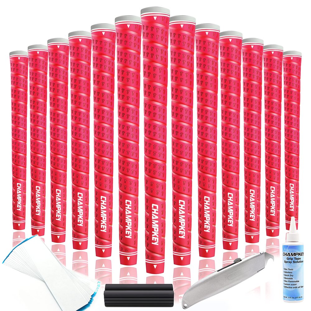 CHAMPKEY WRAP-Y Rubber Golf Grips 13 Pack Come with All Repair Kits - High Feedback and Traction Golf Club Grips(Standard, Red)