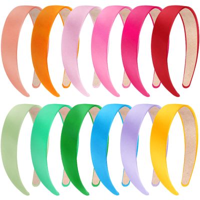 SIQUK 12 Pieces Satin Headbands 1 Inch Non-slip Headband Colorful DIY Hair Headbands Plain Satin Headband for Women, 12 Colors