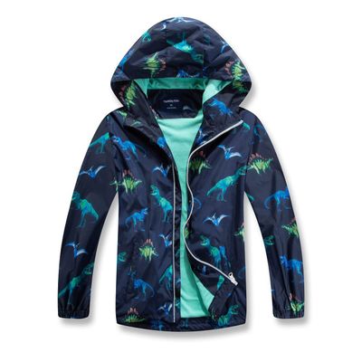 BINPAW Boys Girls Rain Jacket Hoods Waterproof Raincoats Kids Light Weight Windbreakers, Dinosaur1, 10-12 Years = Tag 150