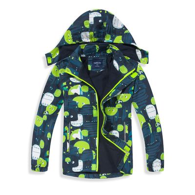 BINPAW Boys Girls Rain Jacket Hoods Waterproof Raincoats Kids Fleece Lined Windbreakers, Green Bug, 8-9 Years = Tag 140