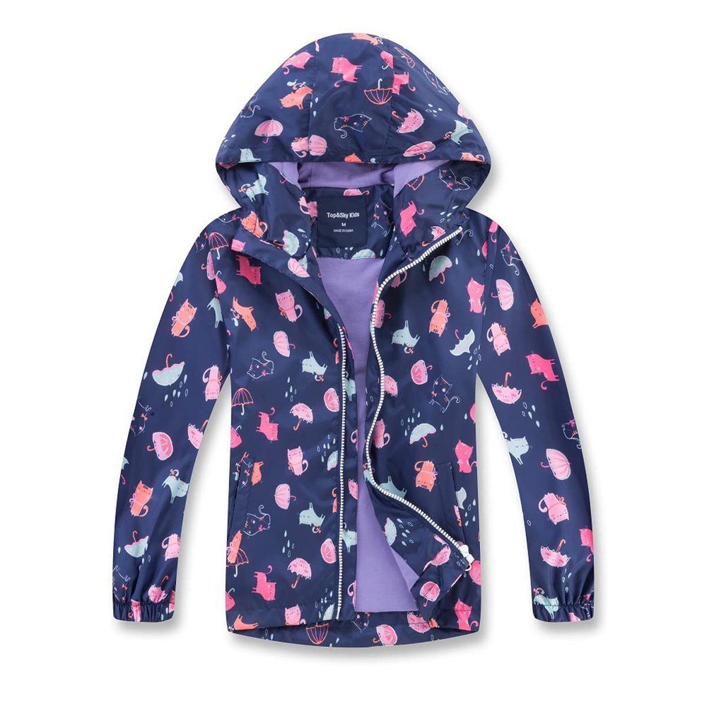 BINPAW Boys Girls Rain Jacket Hoods Waterproof Raincoats Kids Light Weight Windbreakers, Purple Umbrella, 10-12 Years = Tag 150