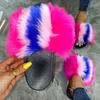 AnFeng Flip Flops for Women Arch Support Walking Slippers Beach Rhinestone Sandal Plush Slippers (Blue, 6.5-7) view 2