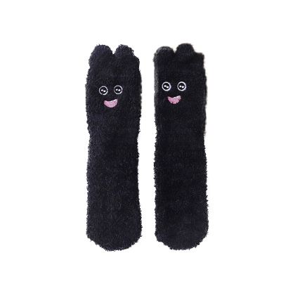 Casual Socks Women's Cartoon Animal Coral Fleece Socks Home Floor Socks Winter Warm Socks (Black, One Size)
