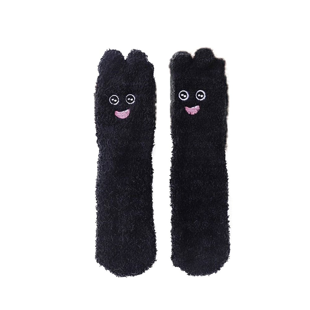 Casual Socks Women's Cartoon Animal Coral Fleece Socks Home Floor Socks Winter Warm Socks (Black, One Size)