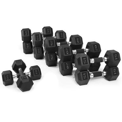 WF Athletic Supply Rubber Encased Hex Dumbbells with Rubber Grip Contoured Handle for Muscle Toning, Strength Building & Full Body Workout