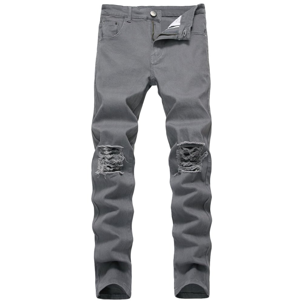 Men's Ripped Distressed Destroyed Jeans Stretch Vintage Hip Hop Jean with Holes Straight Leg Slim Fit Denim Pants (Dark Grey,36)