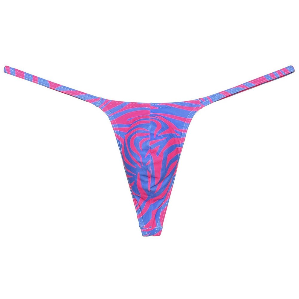 Botmois Men's G-Strings Bikini Underwear Slim Pouch Swim Thong Minimal Coverage Posing Tangas Pink Zebra XL