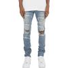 Men's Destroyed Hip Hop Jeans Vintage Distressed Ripped Denim Pencil Pants Skinny Slim Fit Stretch Ripped Jean (Light Blue,38)