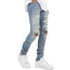 Men's Destroyed Hip Hop Jeans Vintage Distressed Ripped Denim Pencil Pants Skinny Slim Fit Stretch Ripped Jean (Light Blue,38) view 4