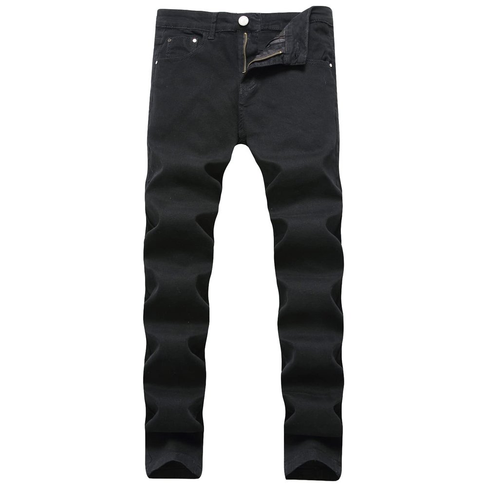 Men's Ripped Distressed Destroyed Jeans Stretch Vintage Hip Hop Jean with Holes Straight Leg Slim Fit Denim Pants (Black,28)