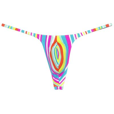 Botmois Men's G-Strings Bikini Underwear Slim Pouch Swim Thong Minimal Coverage Posing Tangas Yellow Rainbow Stripe M