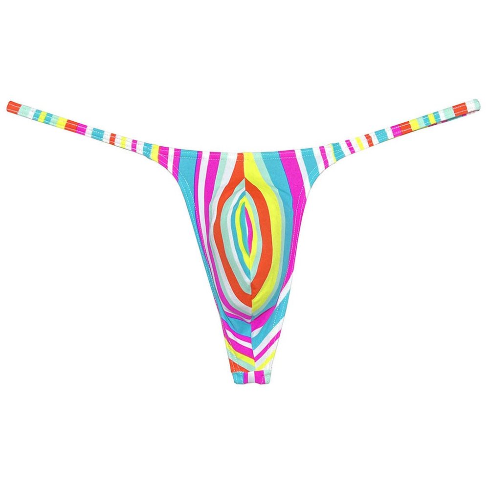 Botmois Men's G-Strings Bikini Underwear Slim Pouch Swim Thong Minimal Coverage Posing Tangas Yellow Rainbow Stripe M