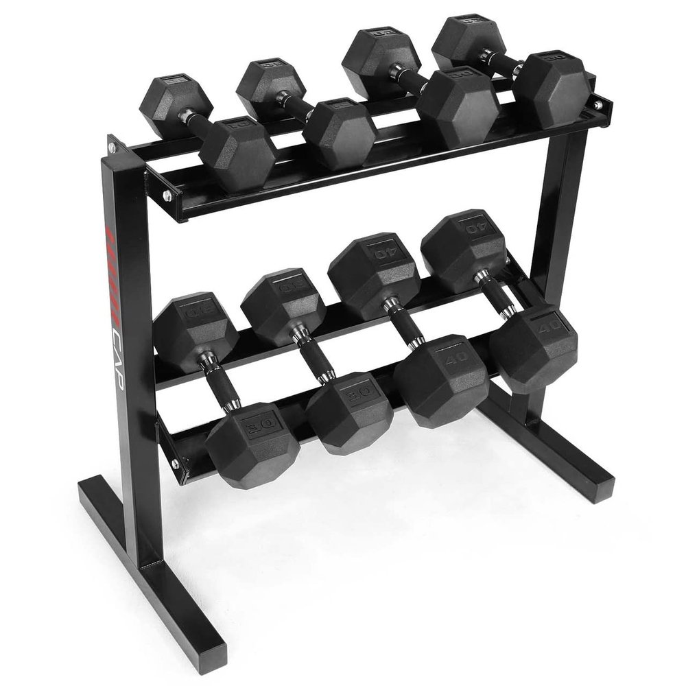 WF Athletic Supply Rubber Encased Hex Dumbbells with Rubber Grip Contoured Handle for Muscle Toning, Strength Building & Full Body Workout