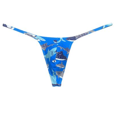 Botmois Men's G-Strings Bikini Underwear Slim Pouch Swim Thong Minimal Coverage Posing Tangas Blue Shark L