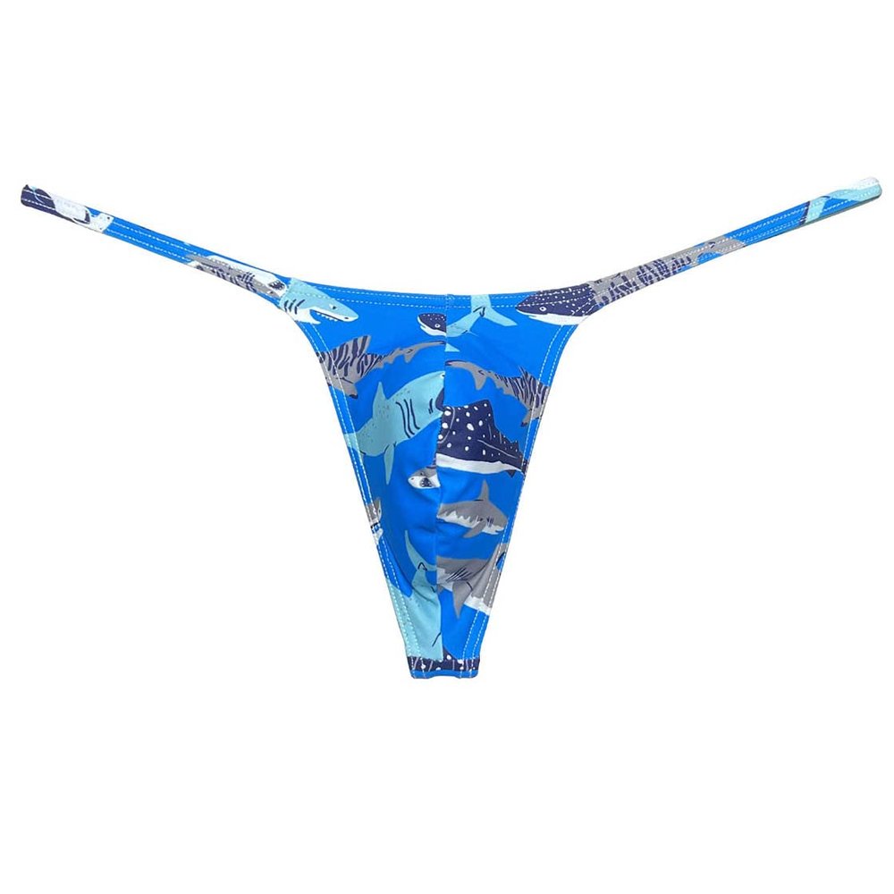 Botmois Men's G-Strings Bikini Underwear Slim Pouch Swim Thong Minimal Coverage Posing Tangas Blue Shark L
