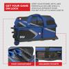 BSI Dash Triple Roller Bowling Bag with Smooth Rolling Wheels, Padded Ball Compartment, Retractable Locking Handle, & Shoe Pocket, Black/Blue/Gray view 3