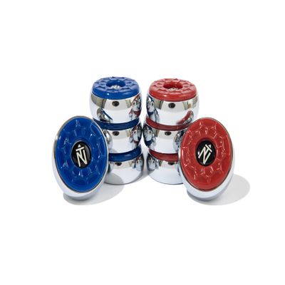 TRUE NORTH Shuffleboard Pucks, 2-1/8'' (53mm), Set of 8 Blue/Red.