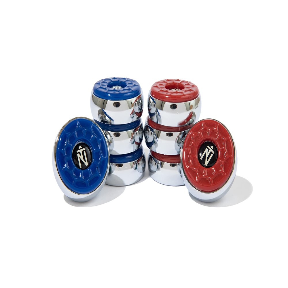 TRUE NORTH Shuffleboard Pucks, 2-1/8'' (53mm), Set of 8 Blue/Red.