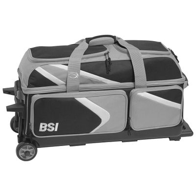 BSI Dash Triple Roller Bowling Bag with Smooth Rolling Wheels, Padded Ball Compartment, Retractable Locking Handle, & Shoe Pocket, Black/Gray/White
