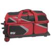 BSI Dash Triple Roller Bowling Bag with Smooth Rolling Wheels, Padded Ball Compartment, Retractable Locking Handle, & Shoe Pocket, Black/Red/Gray view 1