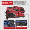 BSI Dash Triple Roller Bowling Bag with Smooth Rolling Wheels, Padded Ball Compartment, Retractable Locking Handle, & Shoe Pocket, Black/Red/Gray view 3