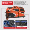 BSI Dash Triple Roller Bowling Bag with Smooth Rolling Wheels, Padded Ball Compartment, Retractable Locking Handle, & Shoe Pocket, Black/Orange/White view 3