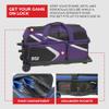 BSI Dash Triple Roller Bowling Bag with Smooth Rolling Wheels, Padded Ball Compartment, Retractable Locking Handle, & Shoe Pocket, Black/Purple/White view 3