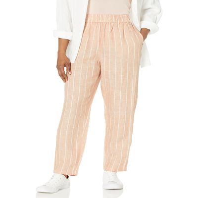 Armani Exchange Women's Striped Linen Pants, Striped Brush/Nude M, 0