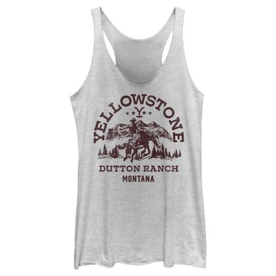 Women's Yellowstone Dutton Ranch Montana Outlines Racerback Tank Top - White Heather - Medium