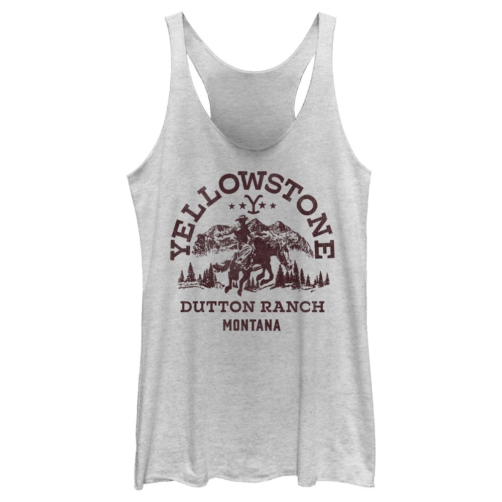 Women's Yellowstone Dutton Ranch Montana Outlines Racerback Tank Top - White Heather - Medium