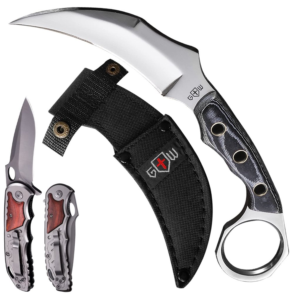 Tactical Knife with Sheath & Micarta Handle Small Fixed Blade Knife Pocket Folding Knife - Military Style - Tactical Knife - Good for Camping Hunting Survival Activities