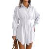 Estink Women's V Neck Mini Shirt Dress Tunic Casual Long Sleeve Buttons Ruched Knee Length Casual Dress(m-White) view 1