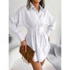 Estink Women's V Neck Mini Shirt Dress Tunic Casual Long Sleeve Buttons Ruched Knee Length Casual Dress(m-White) view 2