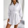 Estink Women's V Neck Mini Shirt Dress Tunic Casual Long Sleeve Buttons Ruched Knee Length Casual Dress(m-White) view 3