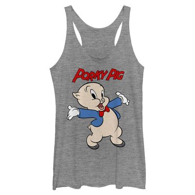 Looney Tunes Warner Brothers Mr. Pig Women's Racerback Tank Top Gray Heather