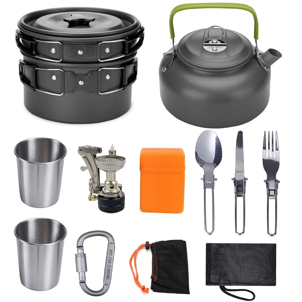 LUYANhapy9 Outdoor Boiler Head teapot with Cup Combination Portable Camping Cooker Stove Equipment Black