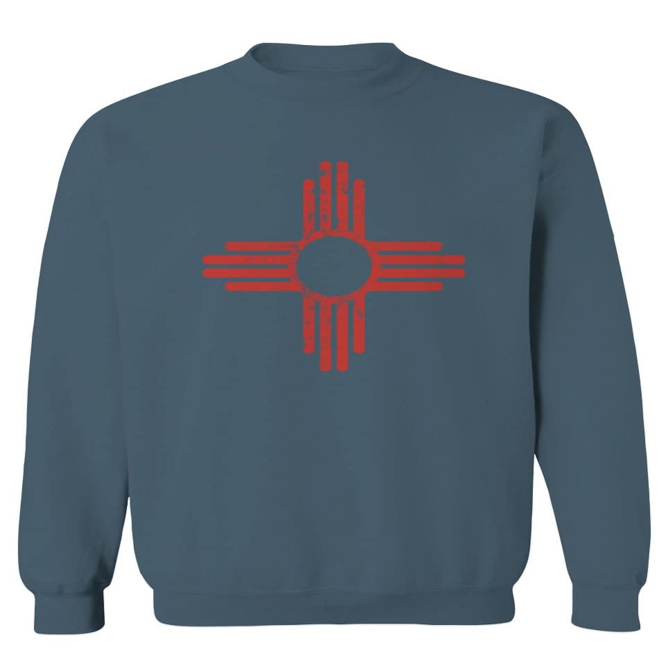 0495. Vintage Retro New Mexico Zia Sun Symbol State Flag Men's Crewneck Sweatshirt (Indigo Blue X-Large)
