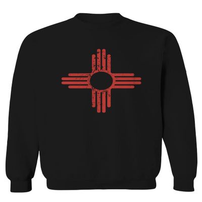 0495. Vintage Retro New Mexico Zia Sun Symbol State Flag Men's Crewneck Sweatshirt (Black Large)