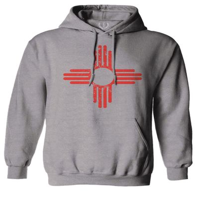 0495. Vintage Retro New Mexico Zia Sun Symbol State Flag Sweatshirt Pullover Hoodie (Light Gray, Small)