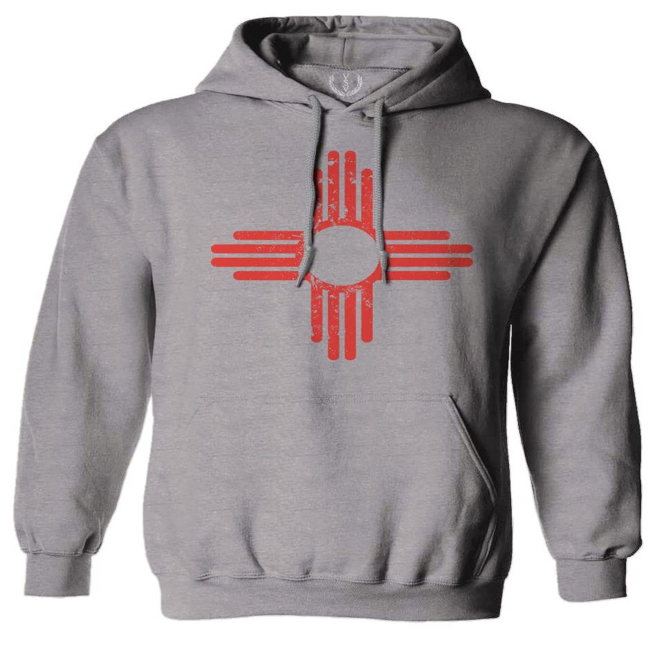 0495. Vintage Retro New Mexico Zia Sun Symbol State Flag Sweatshirt Pullover Hoodie (Light Gray, Small)