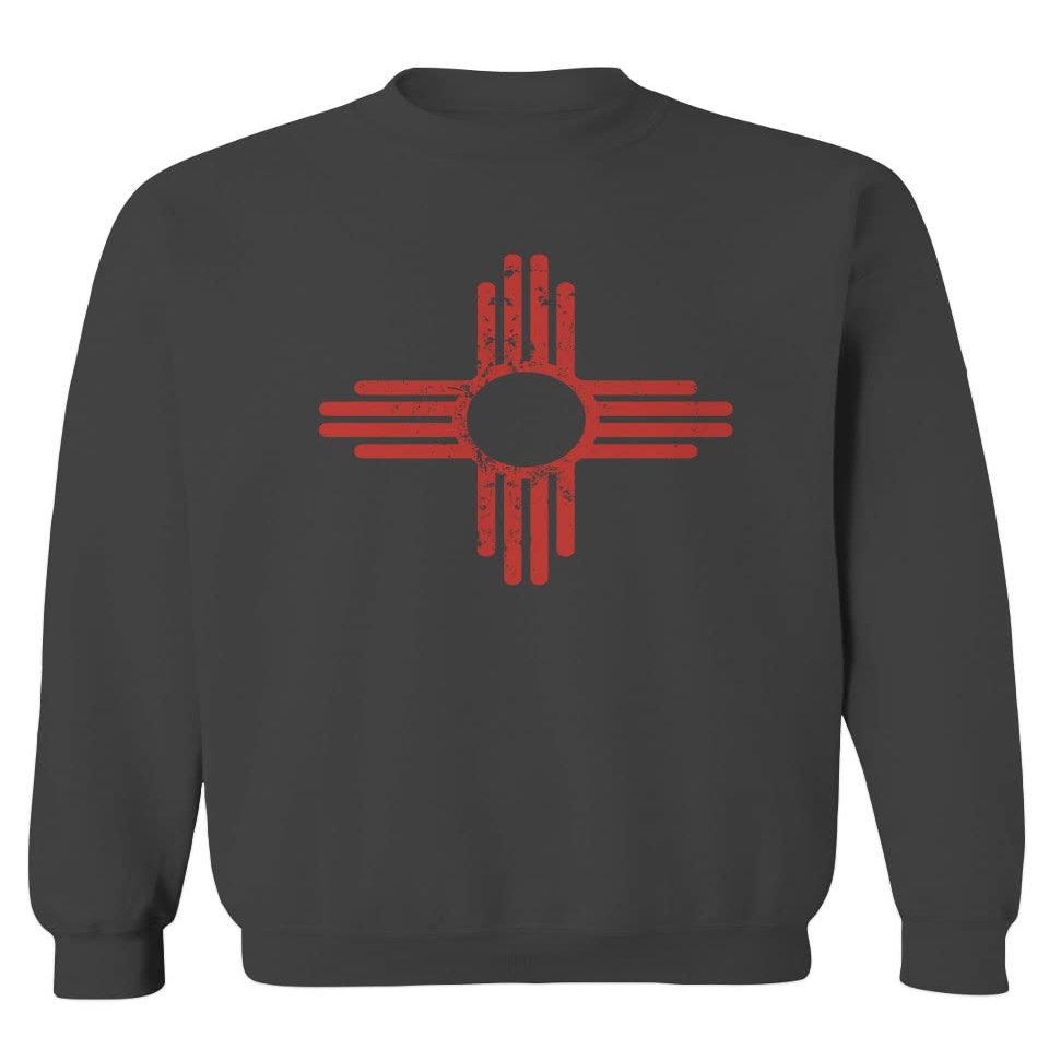 0495. Vintage Retro New Mexico Zia Sun Symbol State Flag Men's Crewneck Sweatshirt (Characol Small) Charcoal