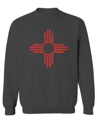 0495. Vintage Retro New Mexico Zia Sun Symbol State Flag Men's Crewneck Sweatshirt (Characol Medium) Charcoal