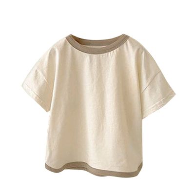 5 Shirt Baby Newborn Infant Girls Boys Cotton Summer Patchwork Color Block Short Sleeve Quick (Beige, 12-18 Months)