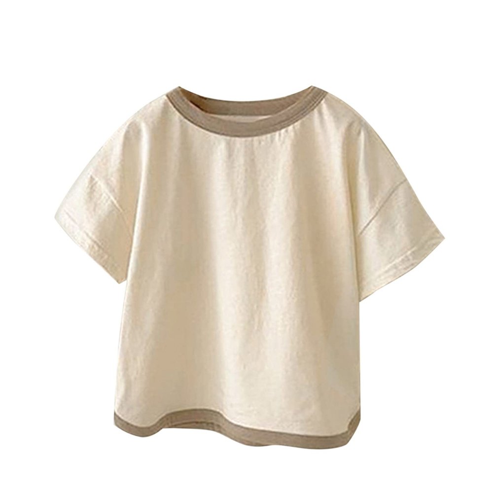 5 Shirt Baby Newborn Infant Girls Boys Cotton Summer Patchwork Color Block Short Sleeve Quick (Beige, 12-18 Months)