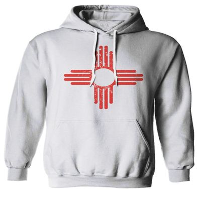 0495. Vintage Retro New Mexico Zia Sun Symbol State Flag Sweatshirt Pullover Hoodie (White, Small)