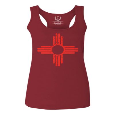 0495. Vintage Retro New Mexico Zia Sun Symbol State Flag Women's Tank Top Racerback (Maroon, Medium)