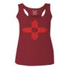 0495. Vintage Retro New Mexico Zia Sun Symbol State Flag Women's Tank Top Racerback (Maroon, Medium) view 1